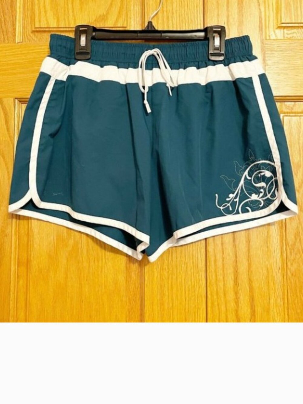 Athleta Shorts Attached Panty Teal Green Blue White Trim Small